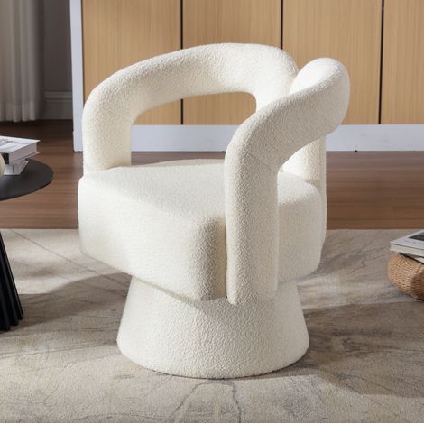 Poltrona girevole 67x55x74 cm beige in bouclé con rotazione 360° e seduta imbottita (1/5)