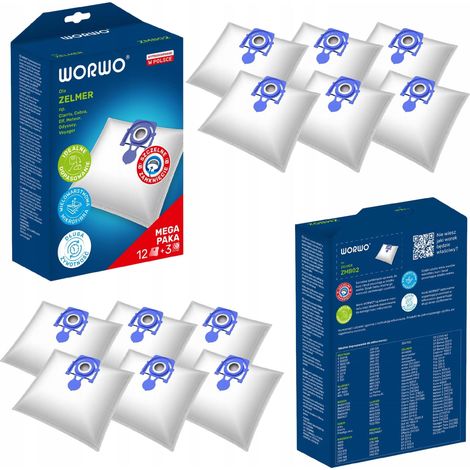 12 sacs pour aspirateur Zelmer Meteor 2 ZVC212 EP EK EF (1/5)