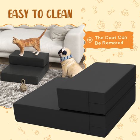 Escalier pliant pour animaux avec 2 marches pour chats et chiens - tapis pratique pour animaux facile à monter - L45xL39xH20cm - noir (1/4)