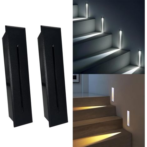 2 Pec Eclairage Escalier Exterieur 3W LED Appliques Escalier 230V Applique Murale encastrée IP65 Etanche LED Intérieur Blanc Froid 6000K Pour Escaliers Jardin (Boîtier Blanc, Blanc Froid 6000K)