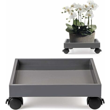 royaluxe-Support de pot de fleur à roulettes – Capacité de charge 50kg – Résine PP durable – Roulettes pivotantes avec freins – Largeur 28cm (1/5)