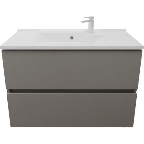Meuble salle de bain suspendu 80 cm ROSALY INOX- Gris- Plan vasque en Résine