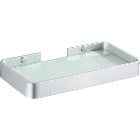 Boîte de rangement rectangulaire en verre trempé pour douche, sans clous, sans dégâts, compartiments auto-adhésifs en aluminium, panier en acier inox (1/5)