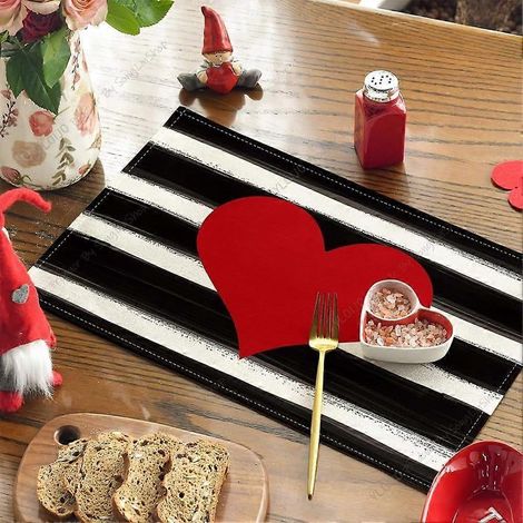 Sets de table assortis noir et blanc pour la Saint-Valentin (lot de 2), 29,7 x 45 cm, pour anniversaire, mariage, fêtes, cuisine et repas. (1/4)