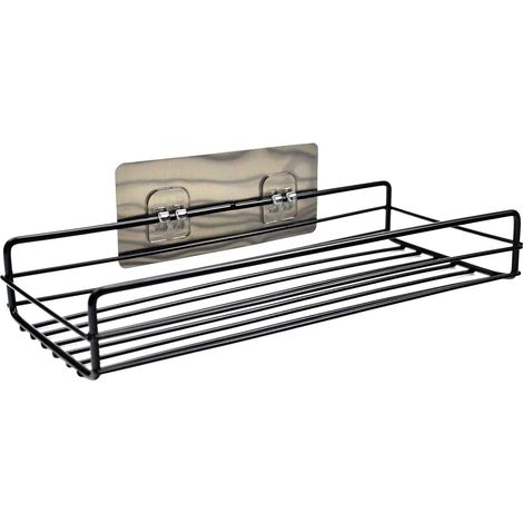 Étagère de douche adhésive, pour serviettes de douche, panier de douche rectangulaire en métal, 27 cm (noir) (1/5)