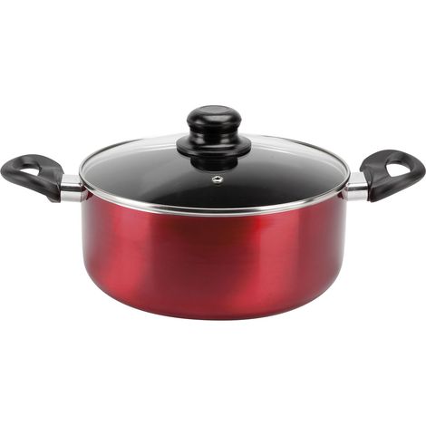 Faitout en Aluminium pressé Ø 24 cm - Revêtement anti-adhésif - Coloris Rouge métallisé - Couvercle Vapeur en Verre inclus - Tous feux dont induction (1/3)