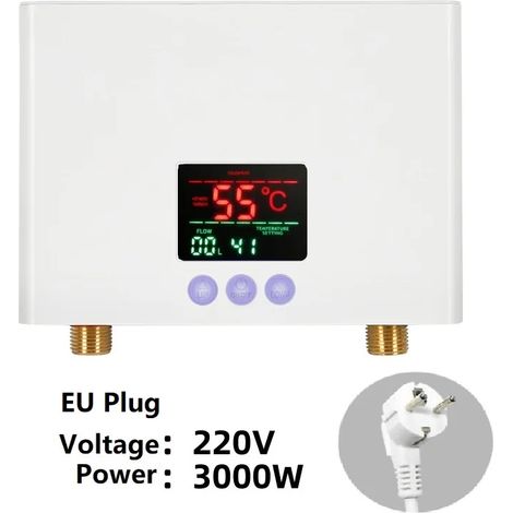 (Blanc, 220V-300W) Chauffe-eau électrique instantané, mural, affichage LCD de la température, avec télécommande. (1/5)