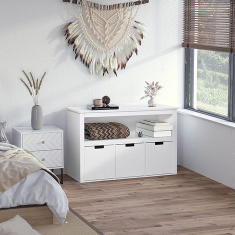 Aparador de Salón con 3 Cajones Extraíbles y Estantes Abiertos para Libros Juguetes Armario Auxiliar de Almacenamiento para Dormitorio Cocina 102x33x61,5 cm Blanco (1/5)