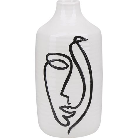 Florero blanco de gres con motivo facial accesorio decorativo para el hogar Aenus