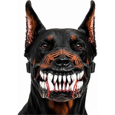 Déguisement Halloween chien : masque monstre infernal museau réaliste à sangles ajustables costume bête effrayante en caoutchouc (1/5)
