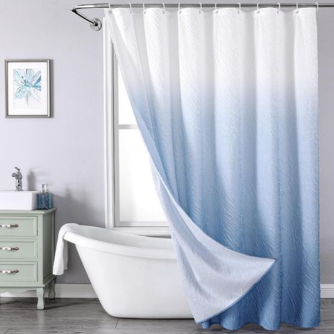 Tenda da doccia blu per bagno con 12 ganci, tenda da doccia moderna, tenda da doccia testurizzata effetto sfumato lavabile in lavatrice, 72 x 72 pollici