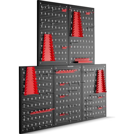 Panneau perforé pour outils 200 x 60 cm, 5 plaques en acier, 43 crochets, rangement d'atelier (1/5)