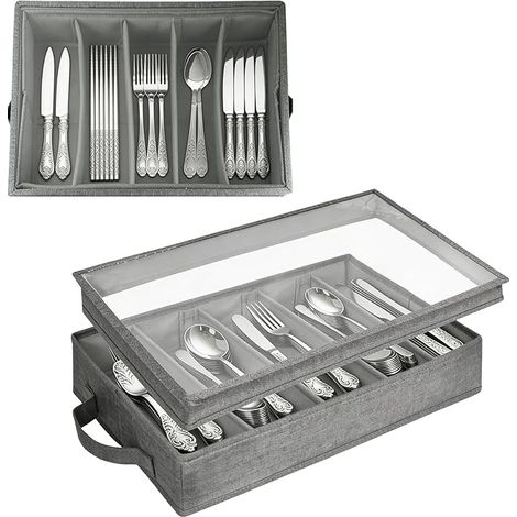Boîte de Rangement Argenterie Range Couverts Tiroir avec Couvercle Boîte de Rangement Couverts Cuisine Porte-Assiettes Camping-Car boîte de Rangement Feutre (1/5)