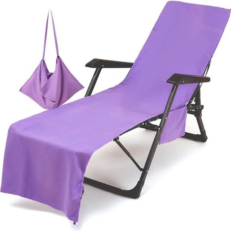 Housse de Chaise Longue de Plage - Serviette de Transat Plage en Microfibre avec Poches Latérales pour Chaise Longue Pliable et Légère de Jardin Bain de Soleil (75x215cm, Violet) (1/5)