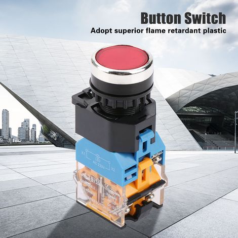 Interrupteur à bouton-poussoir rouge autobloquant avec voyant LED LA38-11DNZS (LA38-11DS) (1/5)
