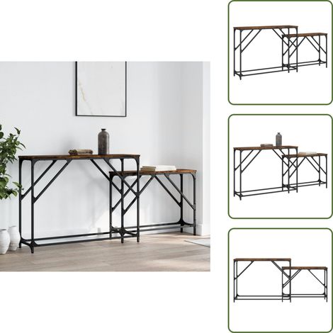 Konsolentische 2 Stk. Räuchereiche Holzwerkstoff - Konsole - Couchtisch - Wohnzimmerstil - Industriel Design - Holzmöbel