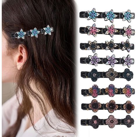 8Pcs Pinces à cheveux tressées en strass pour femmes et filles, pinces à cheveux faciles en cristal étincelant à double couche, pinces à cheveux Pentagrammes et Prunes (1/5)