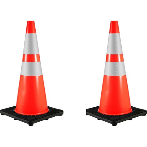 6 cônes de signalisation 91 cm, cônes de sécurité routière orange en PVC avec base lestée noire, colliers réfléchissants, pour chantier, circulation et stationnement (1/5)
