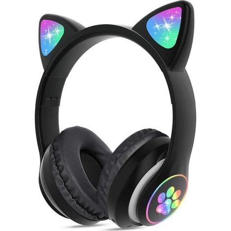 Bluetooth Casque Chat Oreille sans Fil avec Lumineuses LED, Casque Audio Enfant Pliable,Casque Filaire avec Microphone (1/4)
