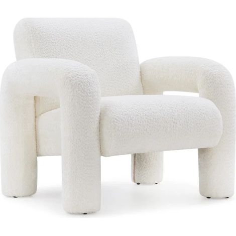 Fauteuil minimaliste tissu bouclette écru accoudoirs arche - ARCHIE