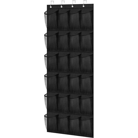 Sac à chaussures suspendu noir à 24 compartiments, idéal pour être suspendu derrière une porte, sac de rangement pour chaussures, organisation des chaussures. (1/5)
