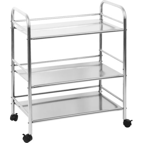 Carrello di Servizio in acciaio inox,3 ripiani,con ruote e freni,per cucina e soggiorno,60×36×74cm (1/5)