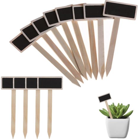 10 x Black Wooden Plant Labels, Plant Label, T Type Garden Chalkboard Markers, Wooden Garden Stakes for Potted Plants, Herbs, Flowers, Vegetables (1/5)
