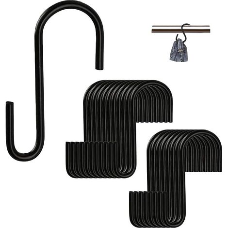 Lot de 20 Crochets en S en Crochet en Forme de S Crochets en Métal Crochets Pour Cuisine Salle de Bain Chambre à Coucher,Mini Crochets en S (Noir) (1/5)
