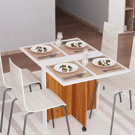 Ausziehbarer Esstisch, modernes Design, platzsparender Klapptisch mit Rollen, 120 × 80 × 73 cm