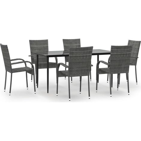 Maison Exclusive - 7-tlg. Garten-Essgruppe Grau Poly Rattan (1/5)