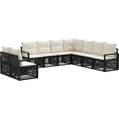 vidaXL Ensemble de canapé de jardin 9 pcs Noir polyrotin