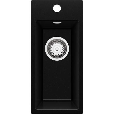 PRIMAGRAN Evier Cuisine en Granit 23x50cm,Lavabo 1 Bac + Kit de Vidage, Évier à Encastrer au Meuble 25cm - Riga, Noir Métallisé (1/5)