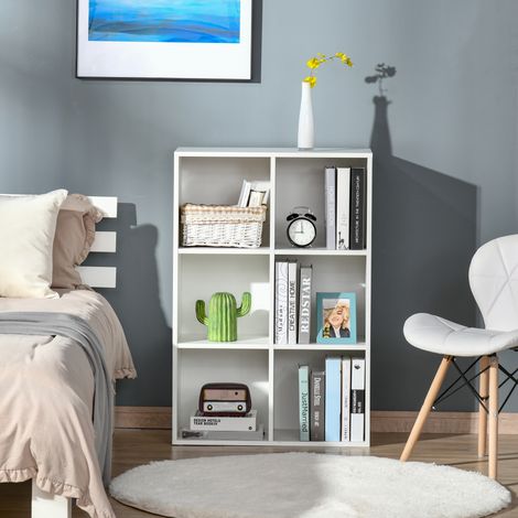 Estantería para Libros Estantes de Madera de 3 Niveles con 6 Cubos de Almacenaje para Sala de Estar Dormitorio Oficina 65,5x30x97,5 cm Blanco (1/5)