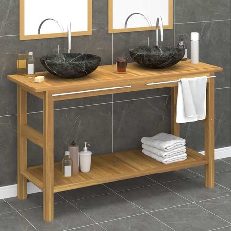 Armoire de salle de bain et lavabos - Armoire de toilette Meuble de rangement en marbre noir Teck massif BV974635 - BonneVie (1/5)