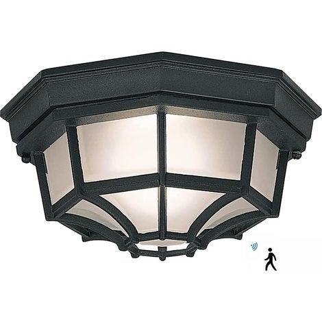 12W LED-Außendeckenleuchte - Klassische Wandleuchte mit Bewegungsmelder aus schwarzem Metall und Glas, ideal für Außenbereiche, die eine starke Beleuchtung erfordern. (1/5)