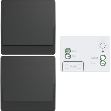 Noir kit interrupteur sans fil sans piles poussoir autoalimente va et vient sans fil sans pile radio interrupteur a distance telerupteur RF433MHz (Black 1Gang 2V1) (1/5)