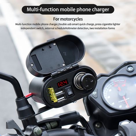 Allume-cigare moto 12 V/24 V CC, double port de charge USB, voltmètre, horloge, affichage de l'heure, chargeur de téléphone, prise allume-cigare (1/5)