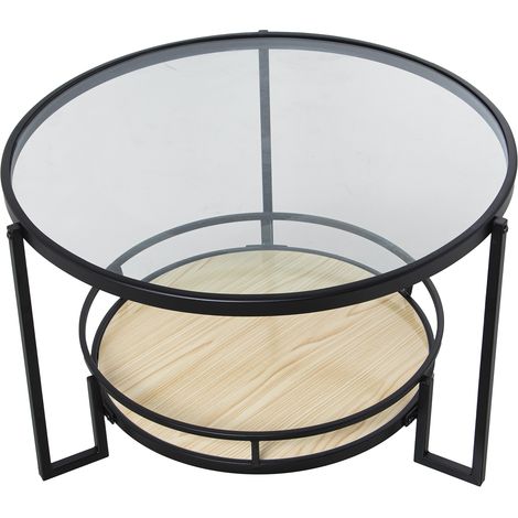 Table d'Appoint Métal Noir/Verre Transparent. +Etagère Bois °70X45 Cm (1/5)