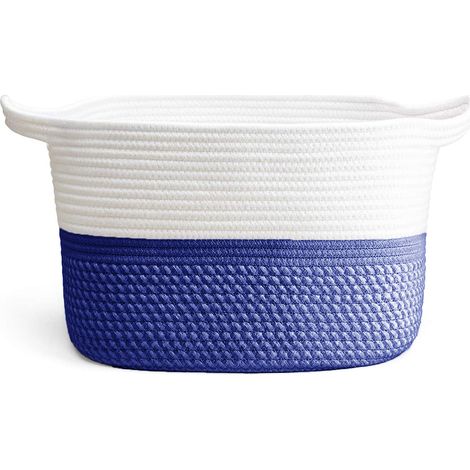 Panier à linge en corde de coton, panier tressé, durable, avec poignée, conteneur de rangement pour jouets/maison, fabriqué en corde de coton, utilisé pour organiser les vêtements et divers objets. (1/5)
