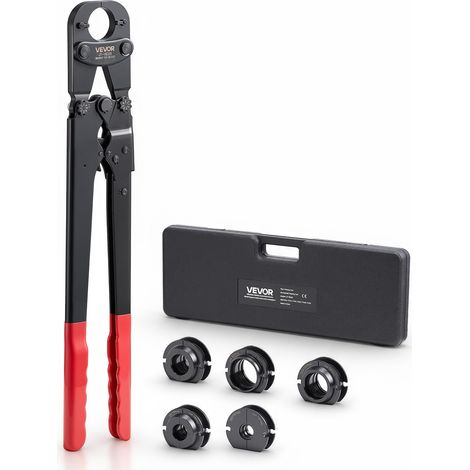 VEVOR Pinza Crimpatrice per Tubi PEX, Pinza Crimpatrice in Alluminio, Raccordi per Tubi Ganasce TH12 TH16 TH20 TH26 TH32 con Custodia, Kit per Crimpatura per Riparazione Installazione di Tubi