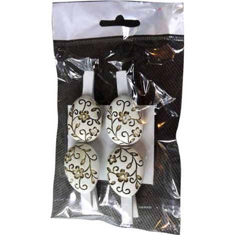 Mini uova decorative bianche e marroni a forma di molletta da bucato