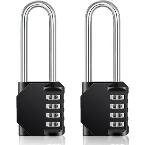 Cadenas Long Code Exterieur Pour Portail, Abri de Jardin, Grande Cadenas Code 4 Chiffres Pour Casier Vestiaire Sport, College, Scolaire, Serrure à Combinaison (2 Pièces, Noir)