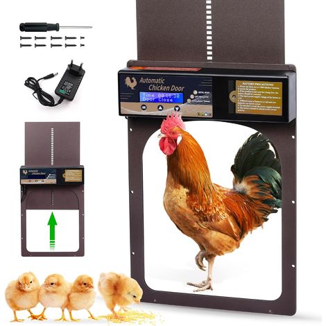 Porte Automatique Poulailler en Aluminium, avec Minuterie Anti-pincement, New Porte Poulailler Automatique avec Écran LCD Programmable Étanche,Alimenté par Batterie (1/5)