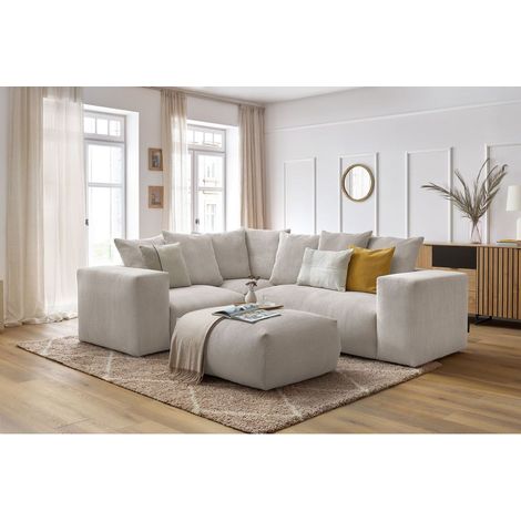 BOBOCHIC - Canapé d'angle fixe modulable VOLTAIRE avec 1 chauffeuse 2 places, 1 angle, 1 chauffeuse 1 place et 1 pouf Angle gauche Beige (1/5)