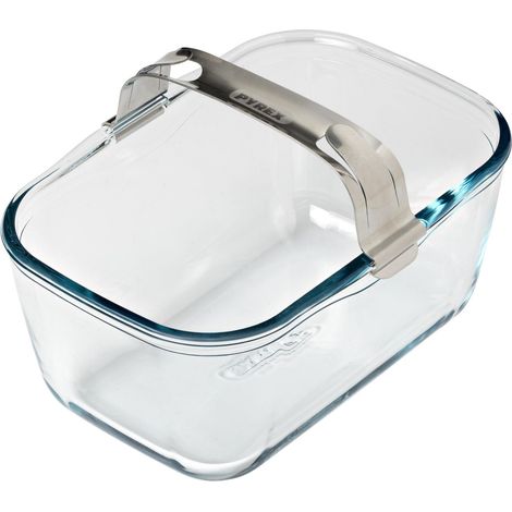 Plat de Cuisson en Verre Ultra-Résistant 20 x 14 cm avec Poignée Amovible Clipsable en Inox, pour Air Fryer à Double Tiroir, 1.5 L (1/5)