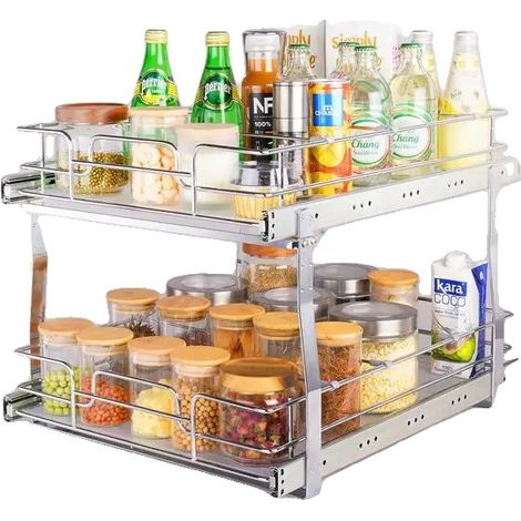 Schieberegalshelf, 37,7 x 51,6 x 8,1 cm, 30 kg Tragfähigkeit, 2-stufiges Design, Chromstahlmaterial, Schrankinstallationsgröße 46,1 x 56,9 x 48,3 cm (1/5)