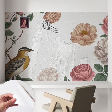 Papier peint autocollant décoratif à motifs pour salon chambre et bureau Tapete adhésif pour décoration Fleurs vintage 104x70 cm (1/5)