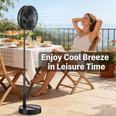 Ventilateur Oscillant Rechargeable – Batterie 10000mAh, USB-C. Pliable, 4 Vitesses, Télécommande. Modèle (Noir). (1/4)