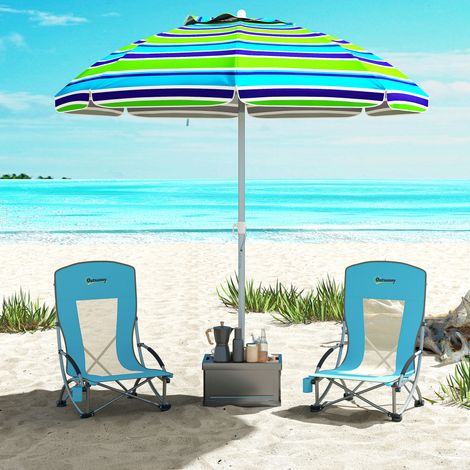 2er Set Campingstühle klappbar Campingstuhl mit Getränkehalter Netzrückenlehne bis 120 kg Blau