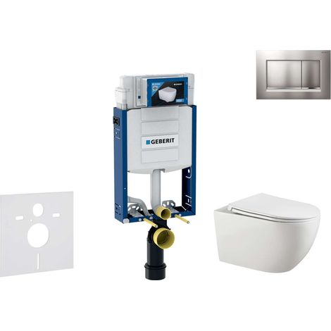 Geberit Kombifix - Set Vorwandelement, Gaia-WC mit Softclose-Sitz und Sigma30-Betätigungsplatte, Chrom matt/Chrom SANI15CA1124